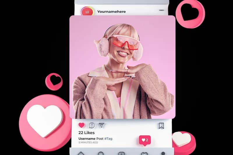 Instagram profile post surrounded by heart reactions