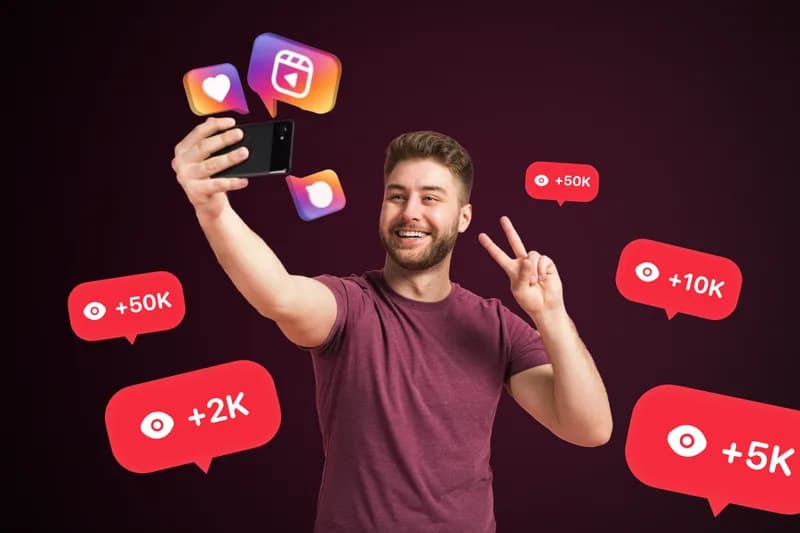 Creator holding a phone as view badges pop up around it