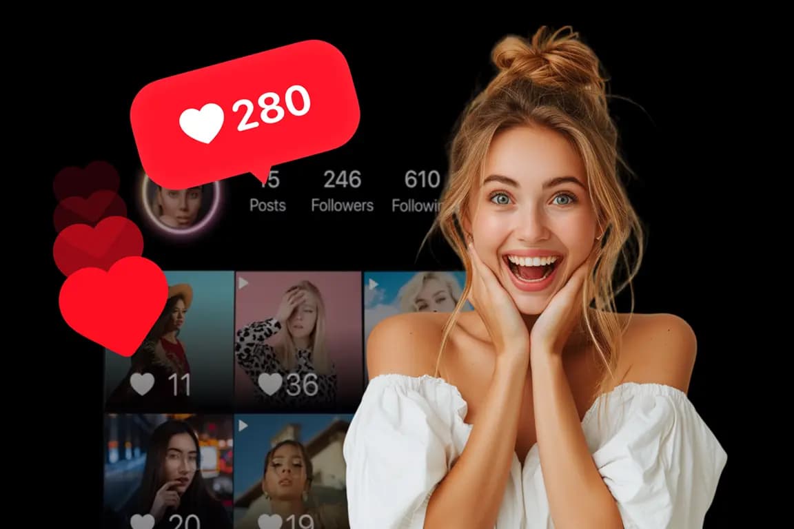 Excited user seeing 280 new likes on her Instagram profile